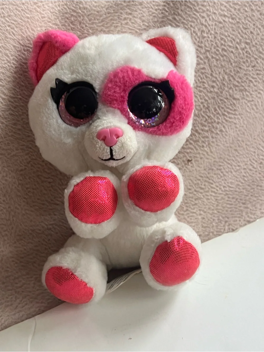 Ty White Plush Kitty with Pink Sequin Accents
